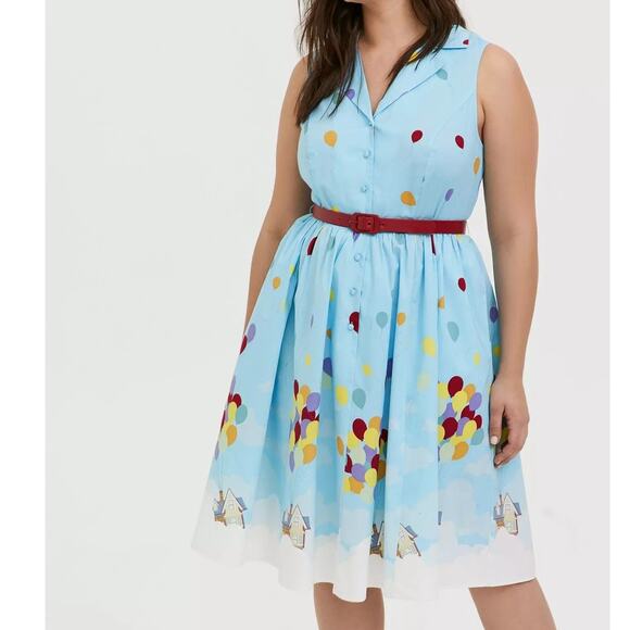 NO Belt‎ Torrid size 28 Disney Pixar UP Balloons Retro Swing Dress w/Pockets - Picture 4 of 4